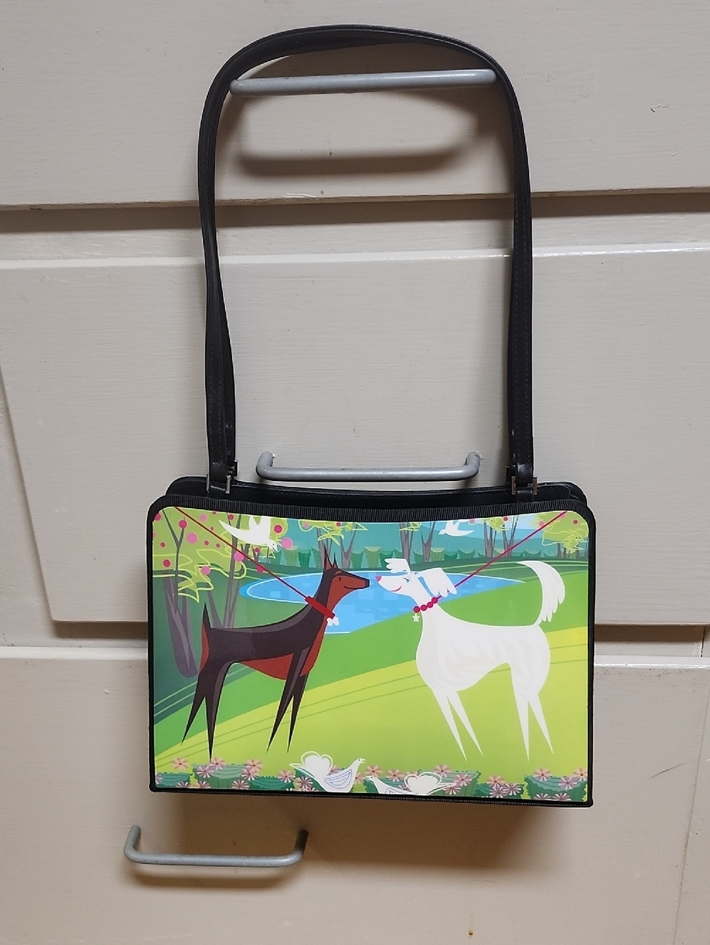 Colorful Dog Print Purse - Black Trim